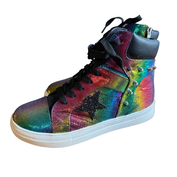 Kidpik Rainbow High-Top Sneakers with Star Detail-NWOT - Picture 1 of 4